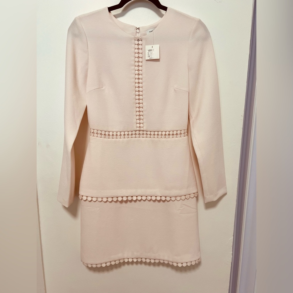 Club Monaco Sheath Dress in Pink and Cream with Long Sleeves